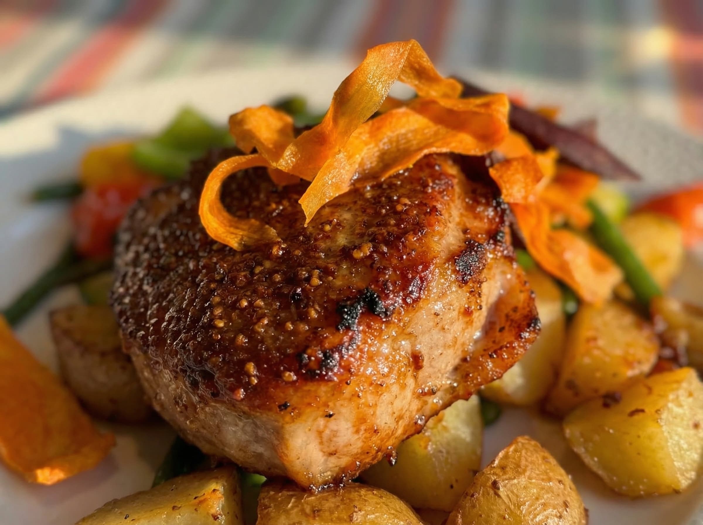 Seared chicken with roasted vegetables — enhanced